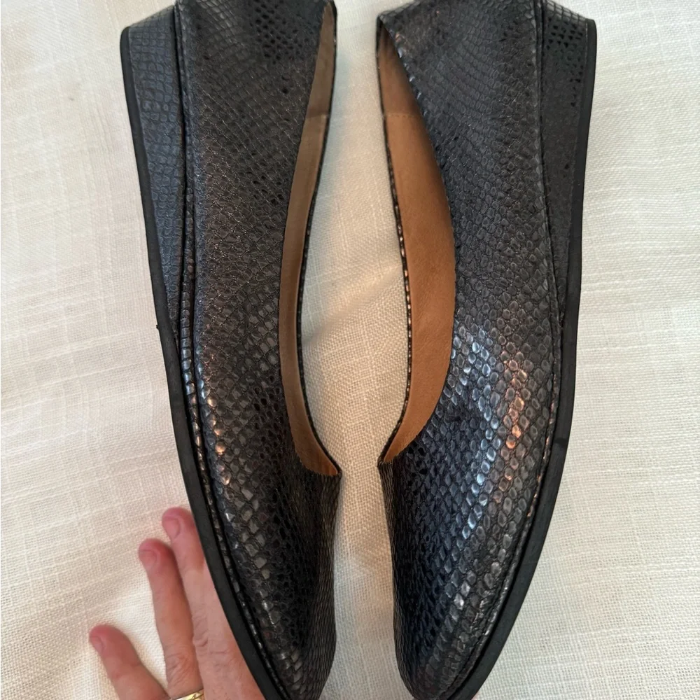 Genuine Leather ballet flats Lagenlook Fslny Italy Size 9 Gray shimmer Fairycore